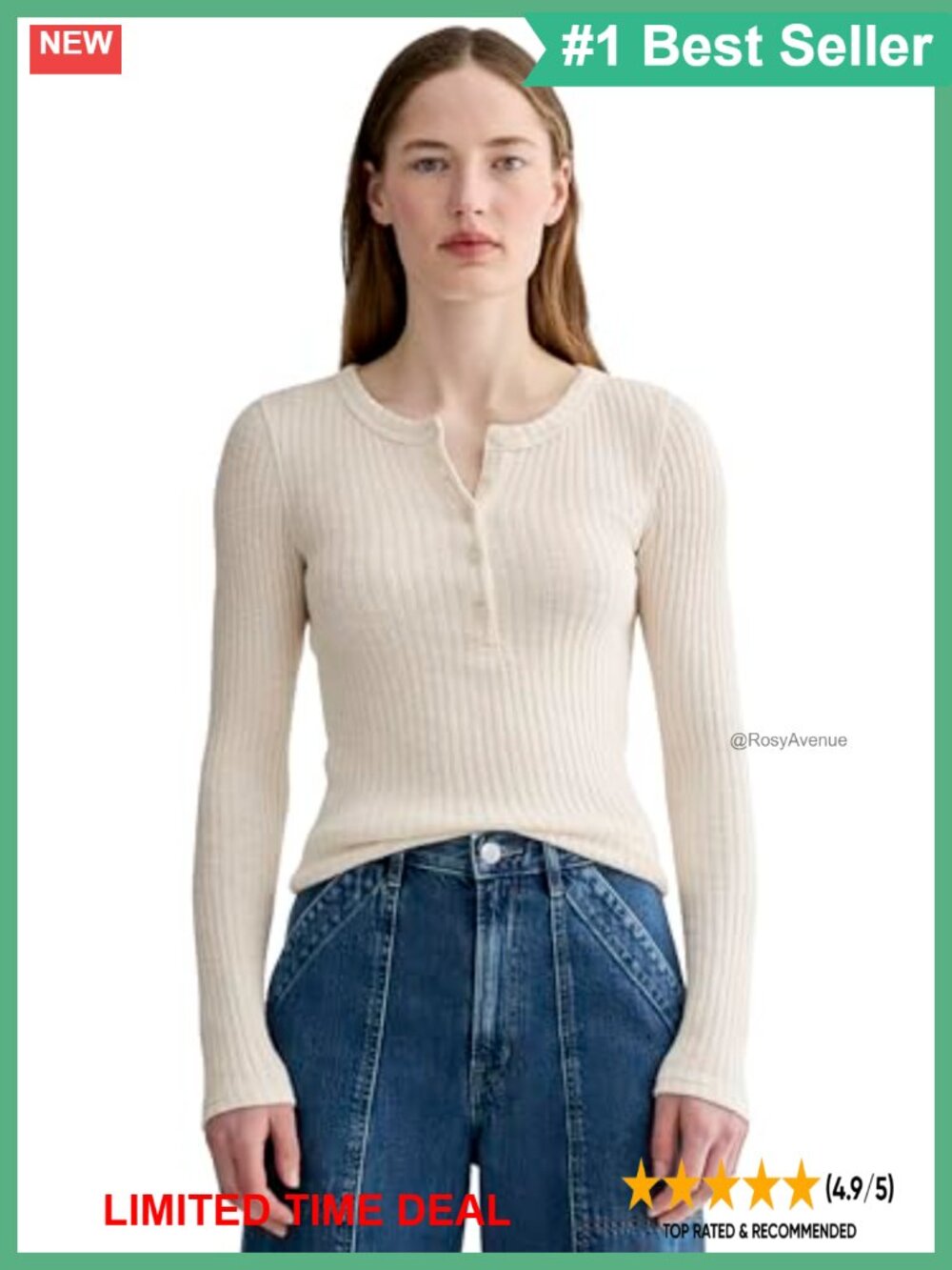 Everlane Cozy Rib Henley Slim Fit Long Sleeve Button Placket Top